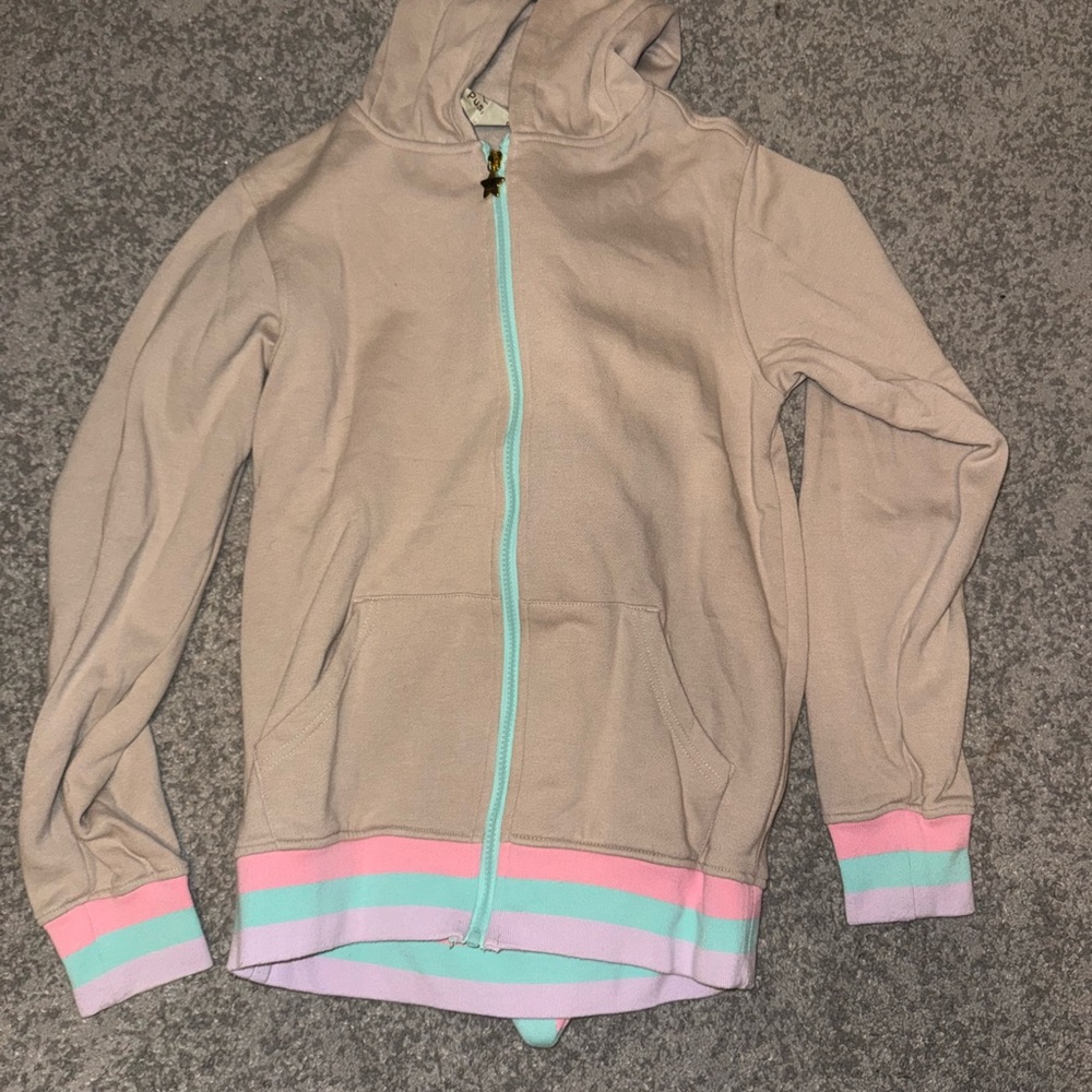 Beige Hoodie with Pastel Stripes